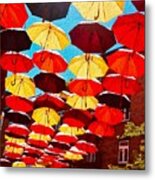 Raining Umbrellas Metal Print