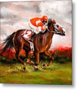 Quest For The Win - Horse Racing Art Metal Print