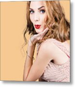 Quirky Portrait Of A Posing 50s Girl In Pinup Style Metal Print