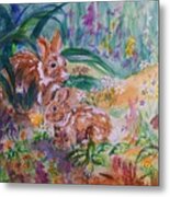 Rabbits In The Garden Metal Print