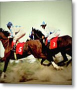 Racing Horses Neck To Neck In Competition Metal Print
