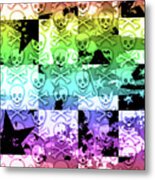 Rainbow Checker Skull Splatter Metal Print