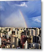 Rainbow Over City Skyline - Sao Paulo Metal Print