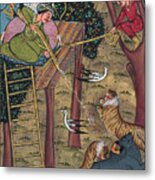 Rajput King Handmade Painting Drawing Hunting Tiger, Miniature Painting Of India Watercolor Metal Print