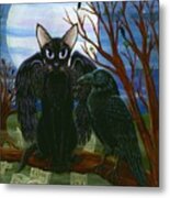 Raven's Moon Black Cat Crow Metal Print