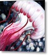 Red And White Jellyfish Metal Print