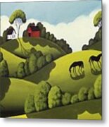 Red Barns - Country Landscape Metal Print