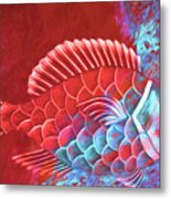 Red Fish Into The Blue Metal Print