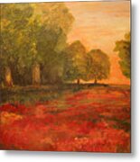 Red Glow In The Meadow Metal Print