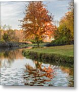 Red Maple Tree Reflection At Sunrise Metal Print