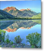 Red Mountains Reflected Metal Print