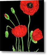 Red Poppy Flowers Watercolour Metal Print