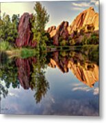 Colorado Roxborough Park And Arrowhead Golf Course Red Rocks Reflection Metal Print