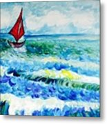 Red Sailboat Metal Print