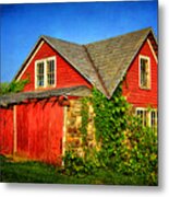 Red Shed In The Sunlight Metal Print