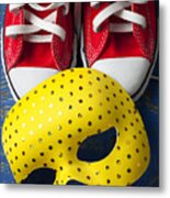 Red Tennis Shoes And Mask Metal Print