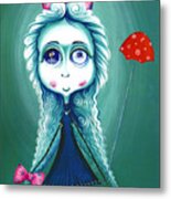 Red Umbrela - Girl With Big Eyes And Red Umbrella - Unusual Art Metal Print