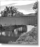 Reflections In The North River Black And White Metal Print