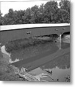 Reflections Of The West Union Covered Bridge Black And White Metal Print