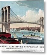 Restored Antique East River Suspension Bridge Ny Metal Print