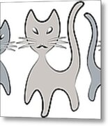 Retro Cat Graphic In Grays Metal Print
