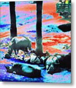 Rhinos Having A Picnic Metal Print