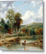 River Landscape With Two Boys Metal Print