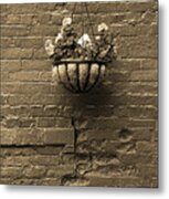 Rochester, New York - Wall And Flowers Sepia Metal Print