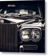 Rolls-royce - Classic British Car On Black Background, Close-up. Metal Print