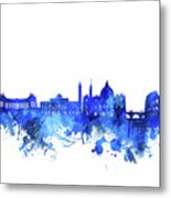 Rome City Skyline Watercolor Blue Metal Print