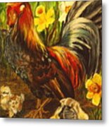 Rooster And Chicks I Metal Print