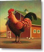 Rooster And The Barn Metal Print