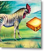 Rooster Zebra Contemplating Grilled Cheese Sandwich Metal Print