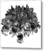 Roses And Orhids I Black And White Metal Print