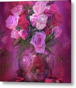 Roses In Rose Vase Metal Print