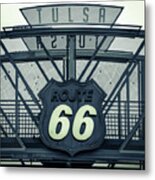 Route 66 Neon Sign - Tulsa - Mixed Tones Metal Print