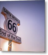 Route 66 Sign - Santa Monica, Los Angeles - Travel Photography Metal Print