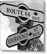 Route 66 Street Sign Black And White Metal Print