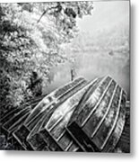 Row Boats On Blue Ridge Parkway Price Lake Bw Metal Print