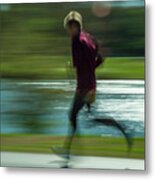 Running In Forest Park Metal Print