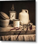 Vintage Rustic Table Setting with Crockery Metal Poster