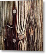Rusty Nail In Old Wooden Board Metal Print