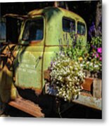 Rusty Truck With Flowers Metal Print