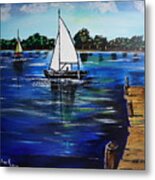 Sailboats And Pier Metal Print