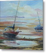 Sailboats At Low Tide Near Nelson, New Zealand Metal Print