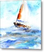 Sailing Out Sailboat Watercolor Metal Print