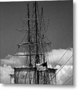 Sails And Mast Riggings On A Tall Ship In Black And White Metal Print