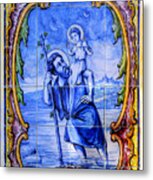 Saint Christopher Carrying The Christ Child Across The River - Near Entrance To The Carmel Mission Metal Print