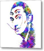 Salvador Dali Watercolor Digital Portrait Optic Illusion 2 Metal Print