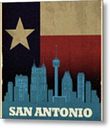 San Antonio City Skyline State Flag Of Texas Art Poster Series 022 Metal Print